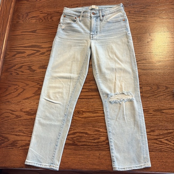 Madewell mid rise classic straight Light Wash Denim Jeans distressed size 25 - Picture 13 of 16